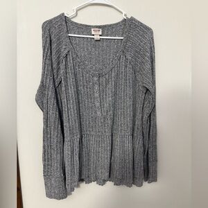 Mossimo Supply Co. Gray Ribbed Button Blouse